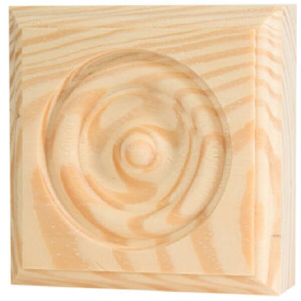 Waddell Mfg Co RTB-35M 3.75 x 3.75 x 1 in. Rosette Trim Pine Block Moulding 274779 - main